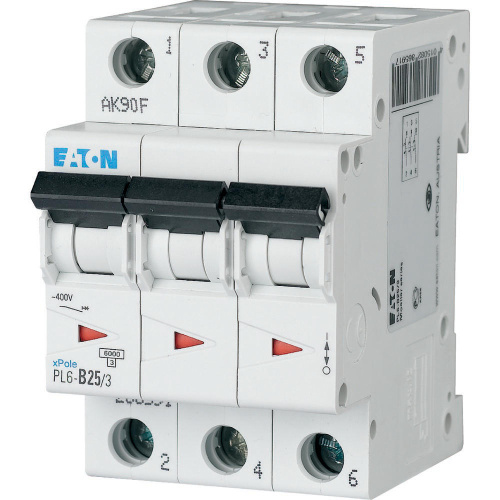 Авт. выключатель EATON PL6-D25/3, 3P, 25A, хар-ка D, 6kA, 3M